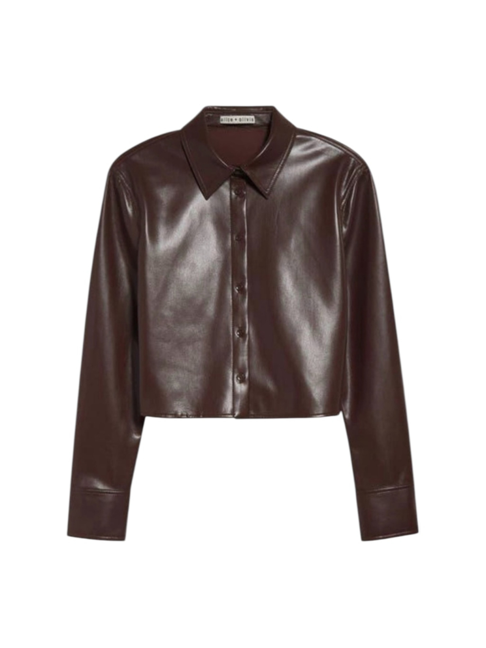 Alice + Olivia Leon Cropped Vegan Leather Shirt, Espresso, XL, NWT